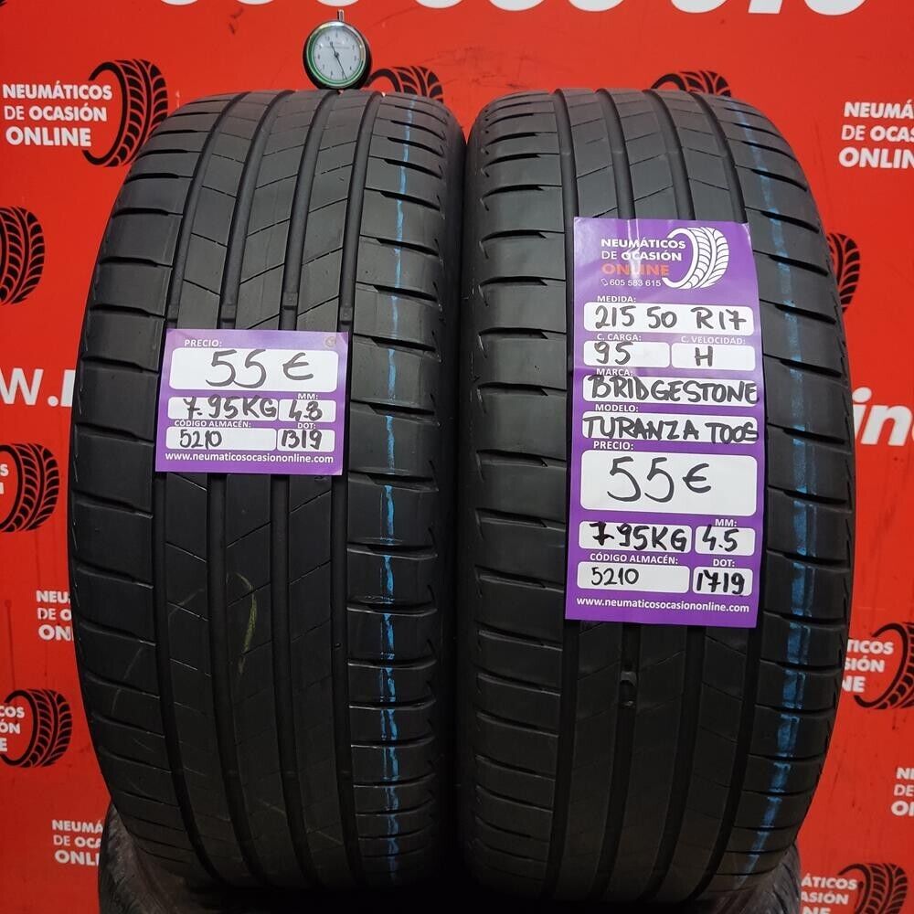 2x 215 50 R17 95H 4.8/4.5mm Bridgestone Turanza Too5 Ref.5210