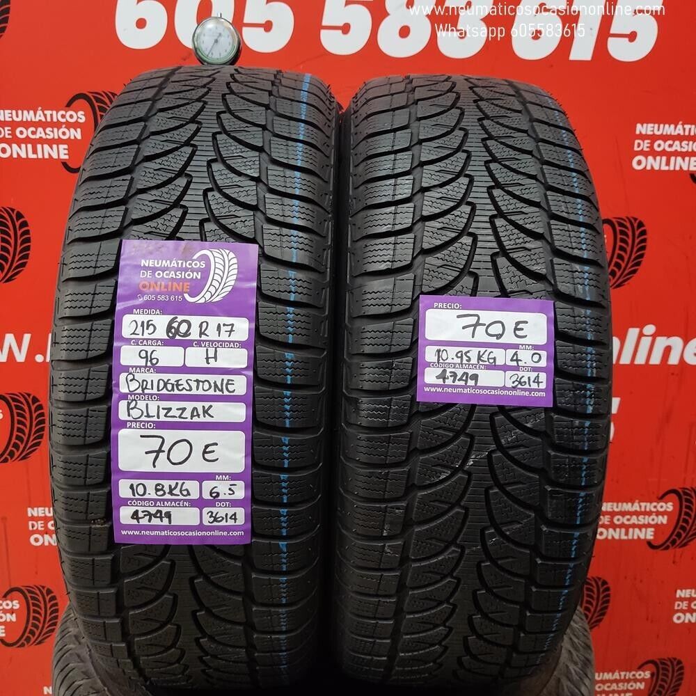 [Ref.4749] 2x 215 60 R17 96H M+S 6.5/4.0mm Bridgestone Blizzak Ref.4749