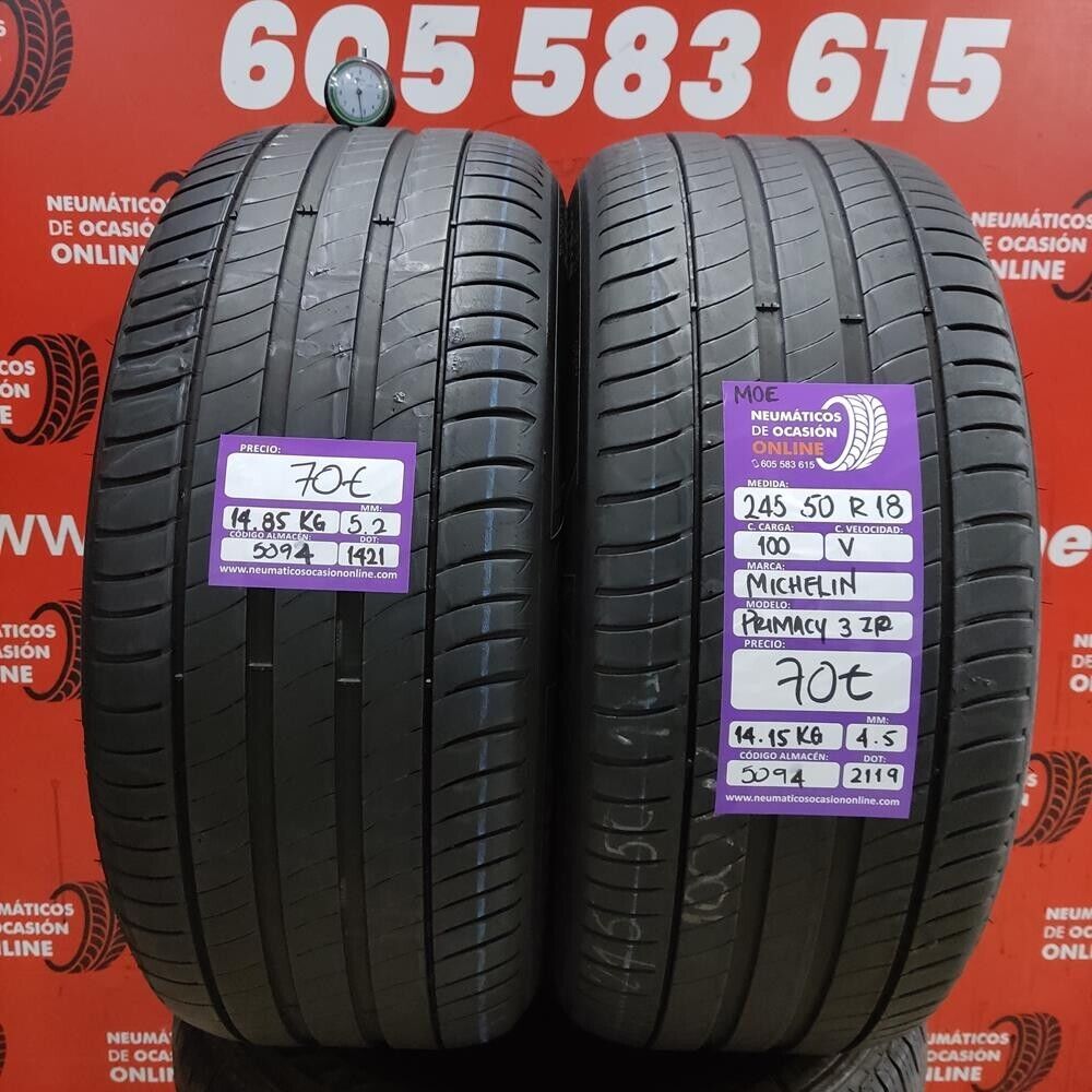 [Ref.5094] 2x 245 50 R18 100V MOE 5.2/4.5mm Michelin Primacy 3 ZP Ref.5094