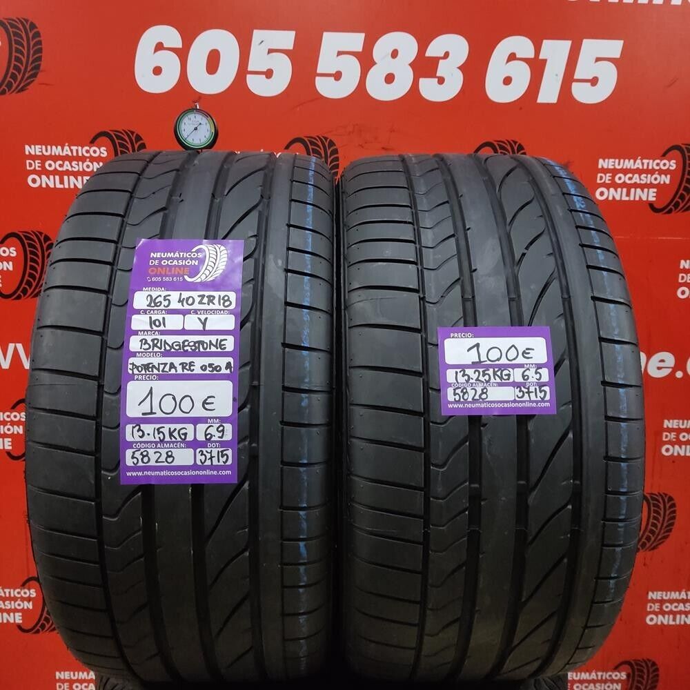 2x 265 40 R18 101Y ZR 6.9/6.5mm Bridgestone Potenza RE050 A Ref.5828