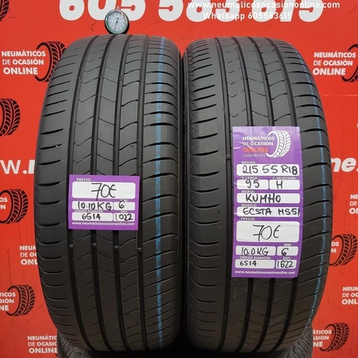 [Ref.6514] [Ref.6514] 2x 215 55 18 95H 6.0/6.0mm Kumho Ecsta HS51 Ref.6514