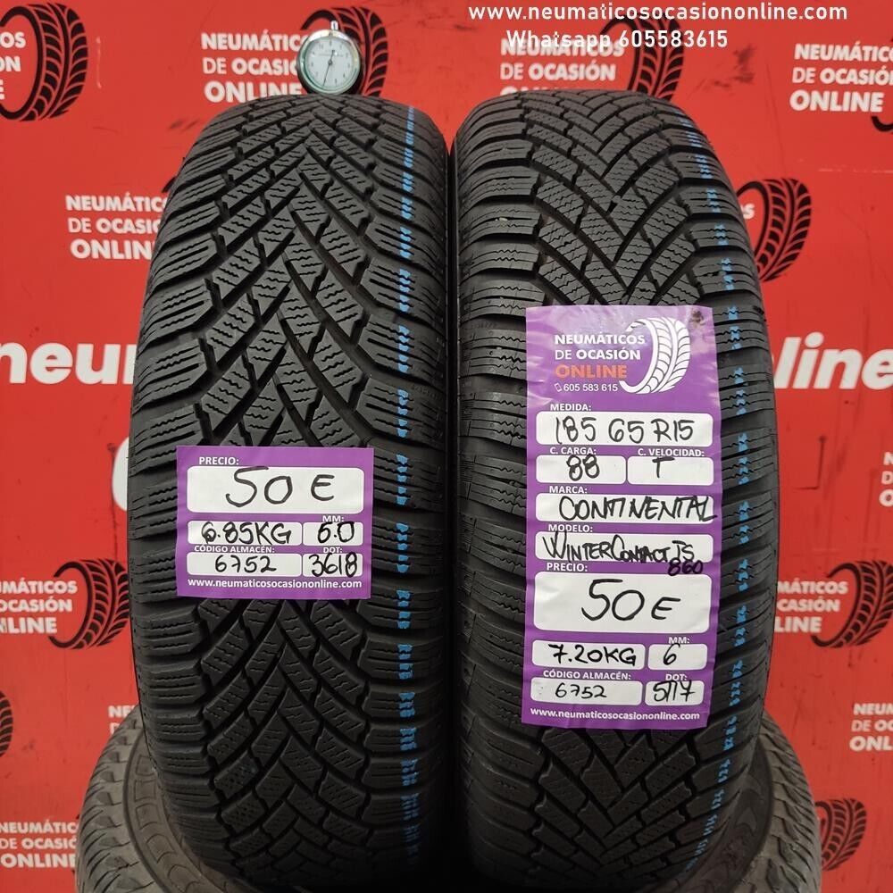 [Ref.6752] 2x 185 65 R15 88T 6.0/6.0mm Continental Winter Contact TS860 Ref.6752
