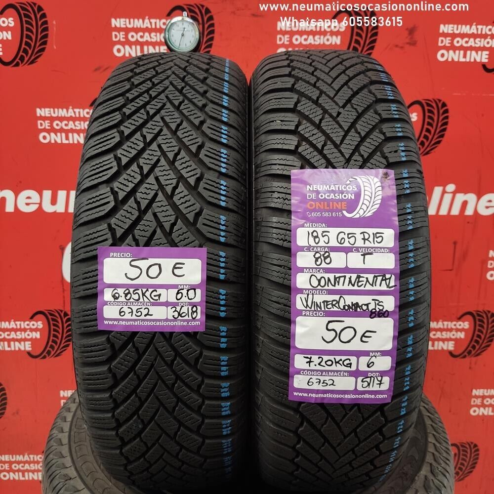 2x 185 65 R15 88T 6.0/6.0mm Continental Winter Contact TS860 Ref.6752