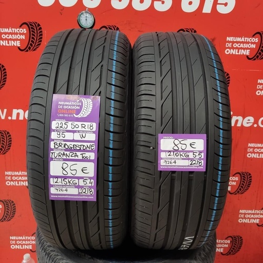 [Ref.7264] [Ref.7264] 2x 225 50 R18 95W 5.4/5.5mm Bridgestone Turanza Too1 Ref.7264