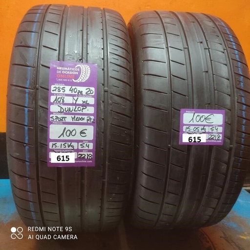 [Ref.615] [Ref.615] 2 x 285 40 R 20 108Y XL 5.4/5.4mm Dunlop Sp-Maxx Rt2.Ref.615