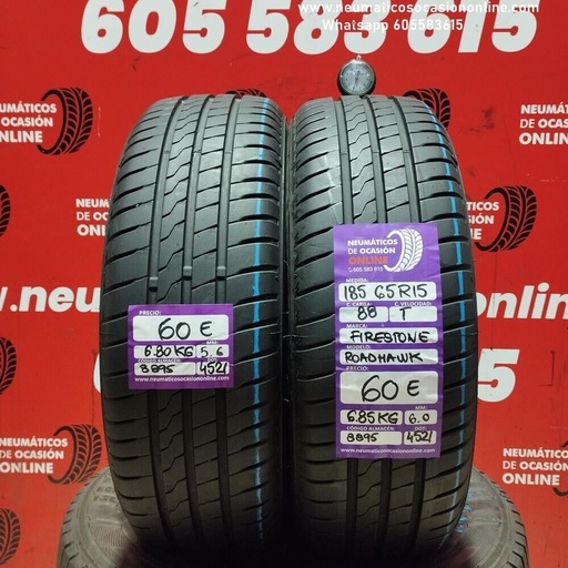 [Ref.8895] [Ref.8895] 2x 185 65 R15 88T 6.0/5.6 mm Firestone Roadhawk Ref.8895