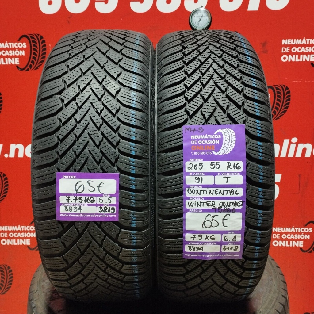 2x 205 55 R16 91T 6.4/5.5 mm Contienntal Winter Contact TS860 M+S Ref.8834