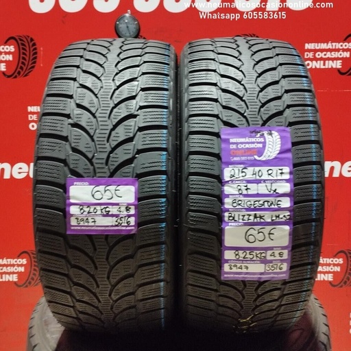 [Ref.8947] 2x 215 40 R17 87V XL 4.8/4.8 mm Bridgestone Blizzak LM-32 M+S Ref.8947