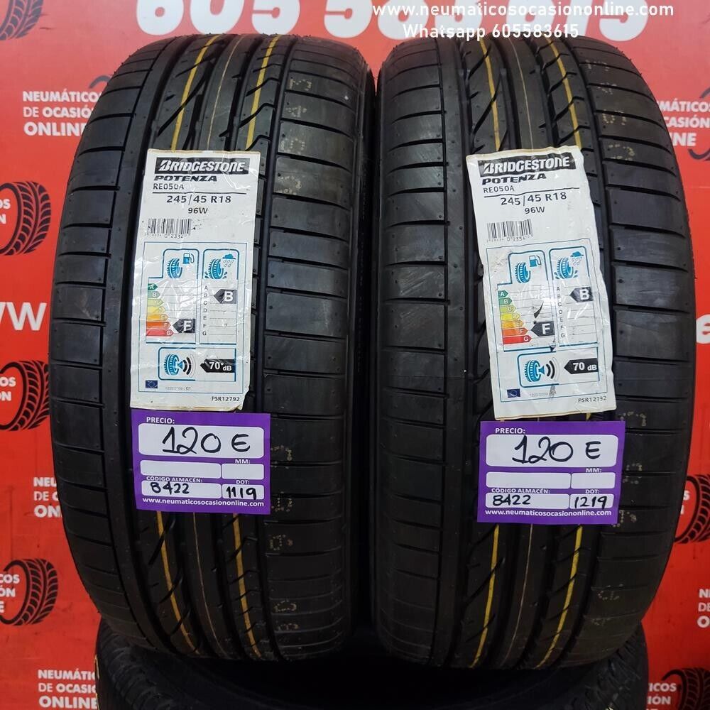 [Ref.8422] 2x 245 45 R18 96W Bridgestone Potenza RE 050A DOT 1119/1219 (Sin Uso) Ref.8422