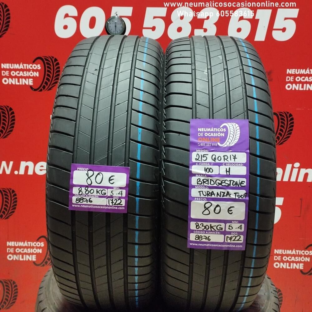 [Ref.8876] 2x 215 60 R17 100H Bridgestone Turanza T005 5.4/5.4 mm  Ref.8876