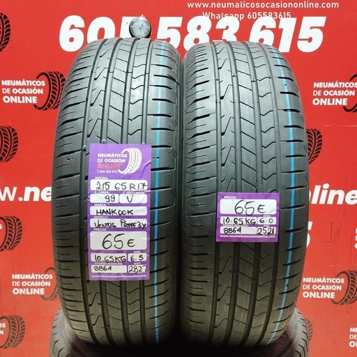 [Ref.8864] [Ref.8864] 2x 215 65 R17 99V Hankook Ventus Prime 3X 6.5/6.0 mm Ref.8864