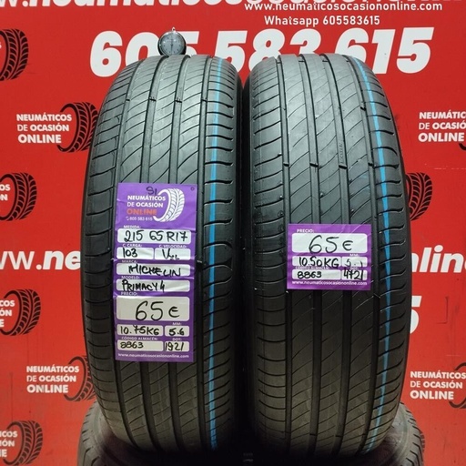 [Ref.8863] [Ref.8863] 2x 215 65 R17 103V XL Michelin Primacy 4 S1 5.6/5.1 mm Ref.8863