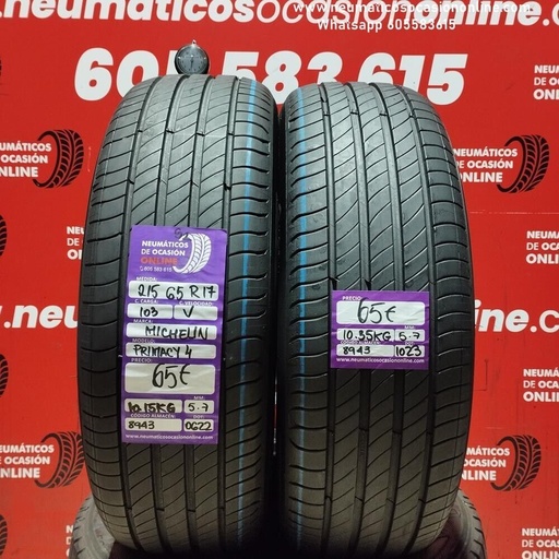 [Ref.8943] [Ref.8943] 2x 215 65 R17 103V Michelin Primacy 4 S1 5.7/5.7 mm Ref.8943