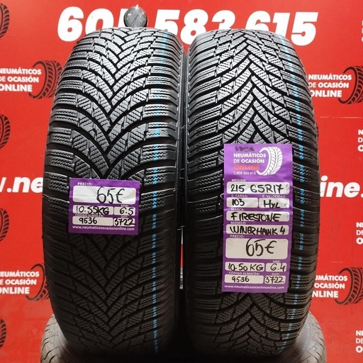 [Ref.9536] [Ref.9536] 2x 215 65 R17 103HXL FIRESTONE WINERHAWK4 6.4/6.5mm REF:9536