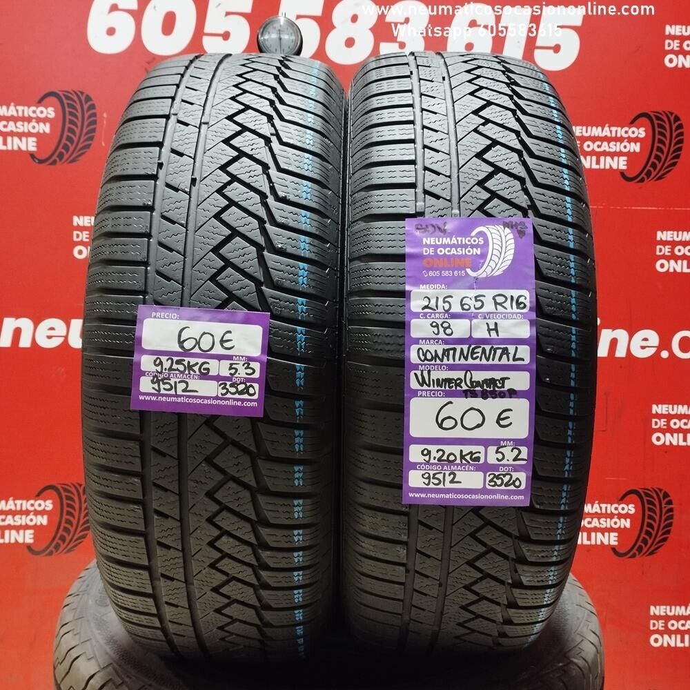 2x 215 65 R16 98H CONTINENTAL WINTER CONTACT 5.3/5.2mm REF:9512