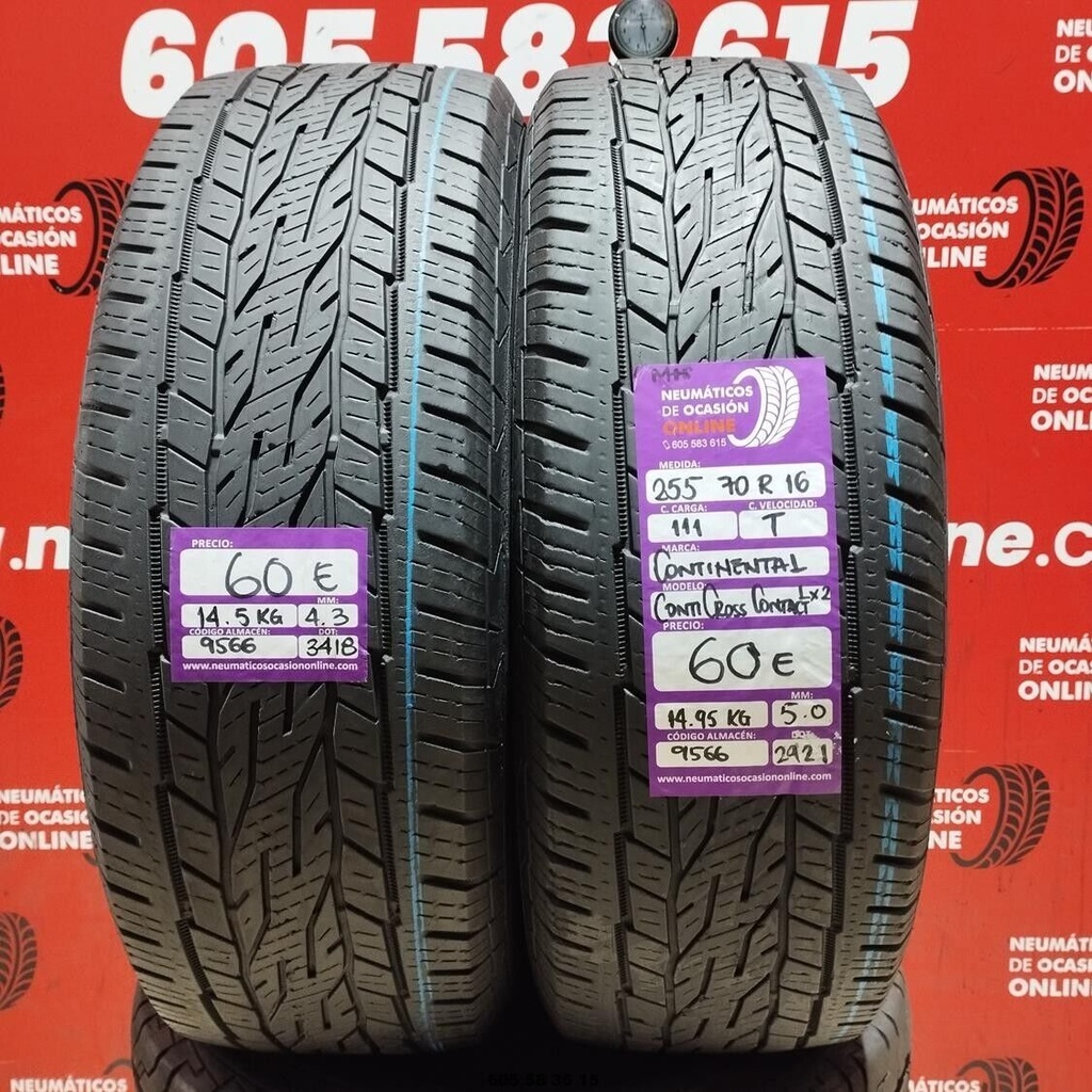 2x 255 70 R16 111T CONTINENTAL CONTICROSS CONTACT LX2 4.3/5.0mm REF:9566