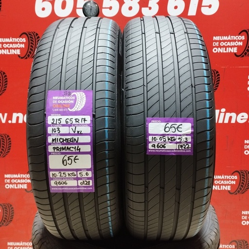 [Ref.9606] 2x 215 65 R17 103VXL MICHELIN PRIMACY4 5.6/5.3mm REF:9606