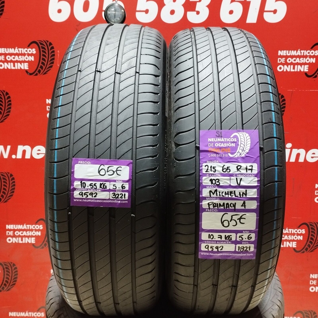 2x 215 65 R17 103V MICHELIN PRIMACY4 5.6/5.6mm REF:9592