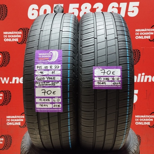 [Ref.9649] 2x 195 55 R20 95H GOOD YEAR EFFICIENT GRIP PERFORMANCE 6.0/6.0mm REF:9649