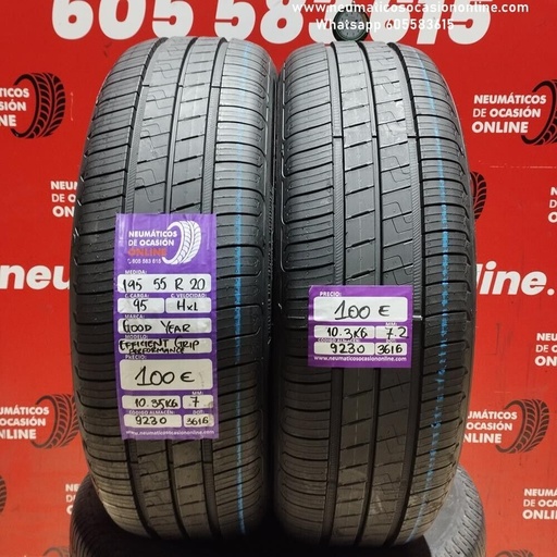 [Ref.9230] 2x 195 55 R20 95HXL GOODYEAR EFFICIENT GRIP PERFORMANCE 7.0/7.2mm REF:9230