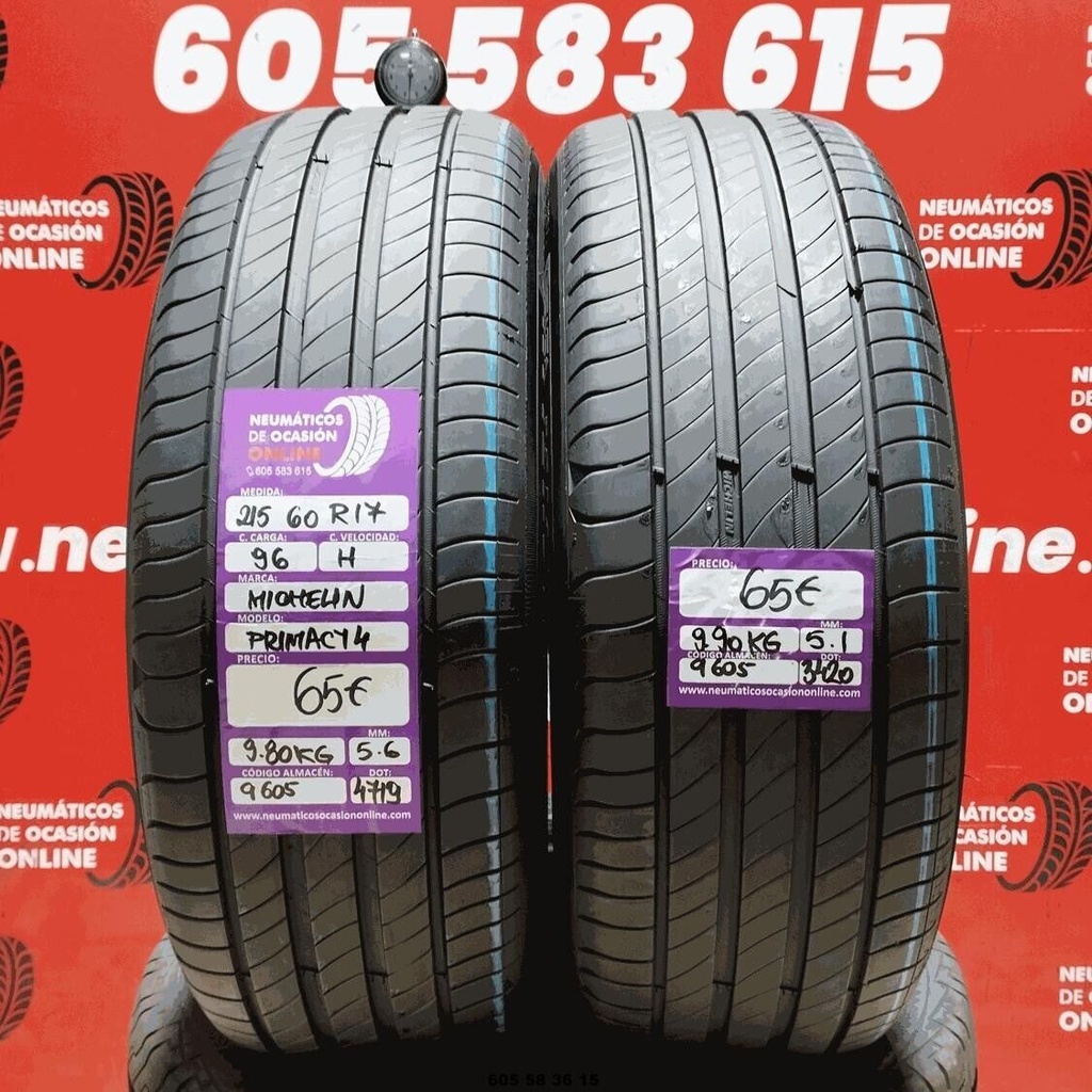 2x 215 60 R17 96H MICHELIN PRIMACY4 5.6/5.1mm REF:9605