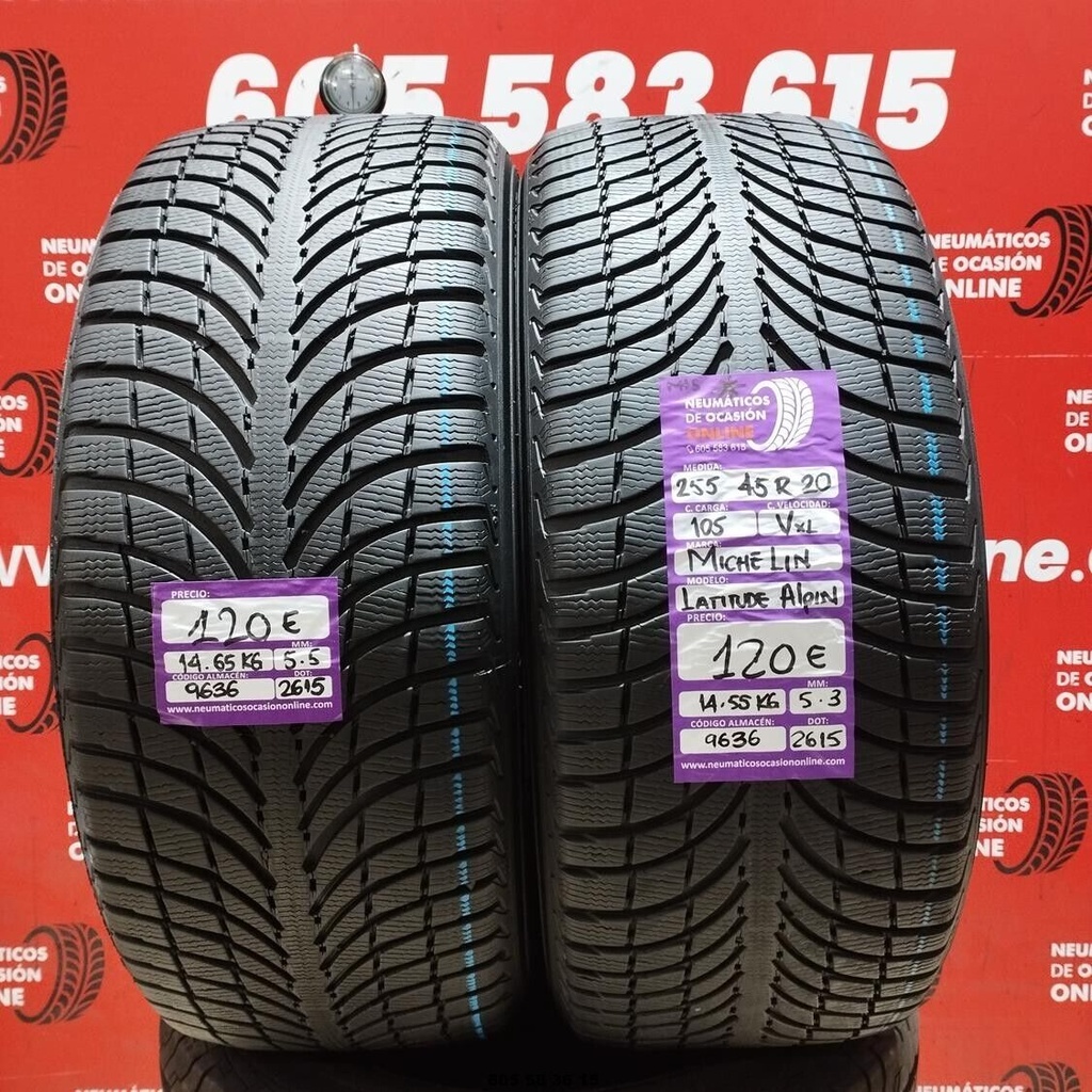 2x 255 45 R20 105VXL MICHELIN LATTITUDE ALPIN M+S* 5.5/5.3mm REF:9636