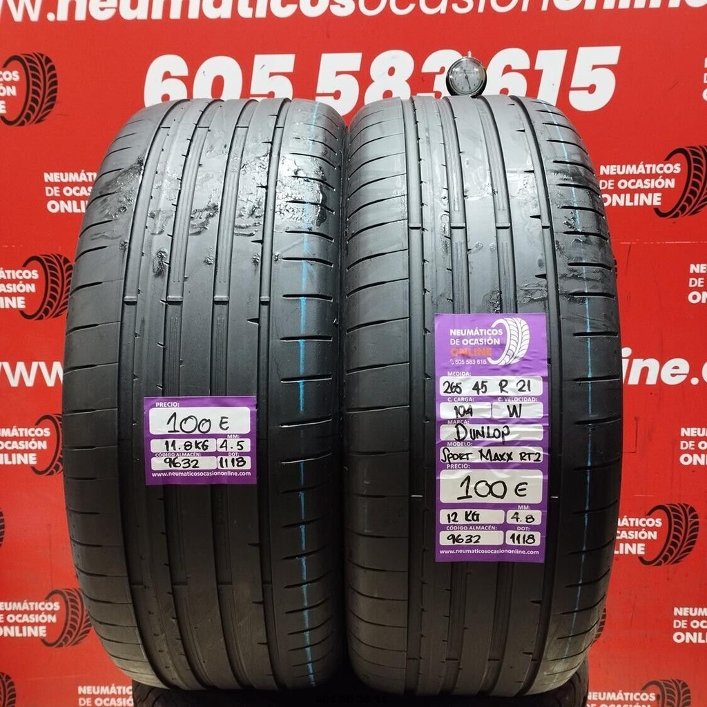 2x 265 45 R21 104W DUNLOP SPORT MAXX RT2 4.5/4.8mm REF:9632