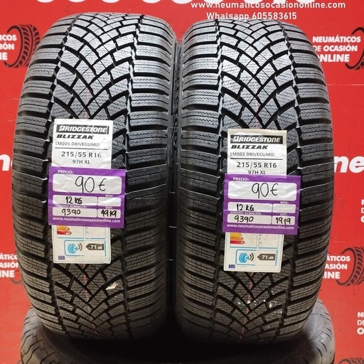 [Ref.9390] 2x 215 55 R16 97H XL BRIDGESTONE BLIZZAK LM005 DRIVEGUARD (SIN USO) REF:9390