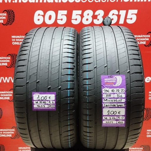 [Ref.9637] 2x 285 40 ZR20 108YXL MICHELIN LATITUDE SPORT3 MO 4.6/5.0mm REF:9637