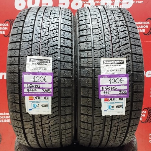 [Ref.9467] 2x 255 40 R19 96S BRIDGESTONE BLIZZAK ICE (SIN USO) REF: 9467