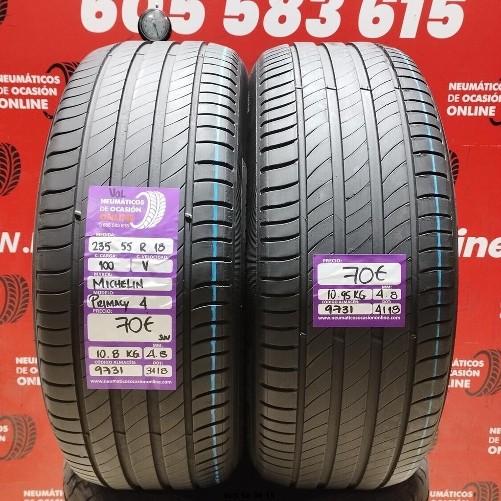 2x 235 55 R18 100V MICHELIN PRIMACY 4 SUV VOL 4.8/4.8mm REF:9731