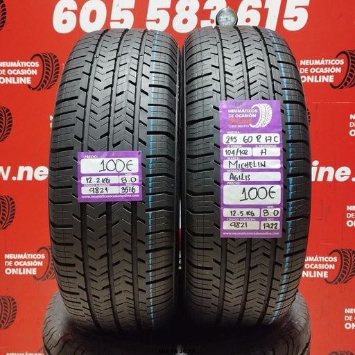 [Ref.9821] 2x 215 60 17C 104/102H MICHELIN AGILIS DT 8.0/8.0mm REF:9821