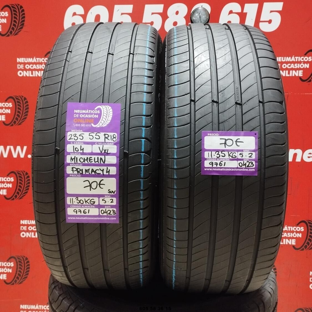 2x 235 55 R18 104VXL MICHELIN PRIMACY4 5.2/5.2mm REF:9761