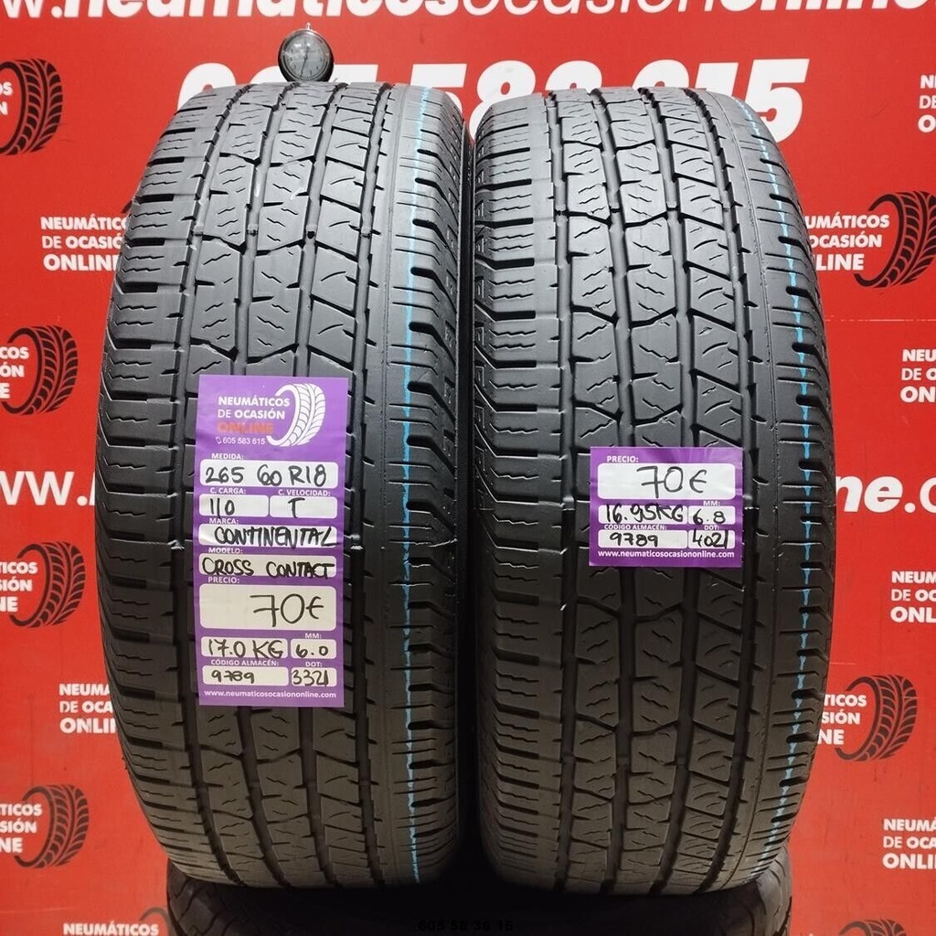 2x 265 60 R18 110T CONTINENTAL CROSS CONTACT 6.0/6.8 mm REF:9789