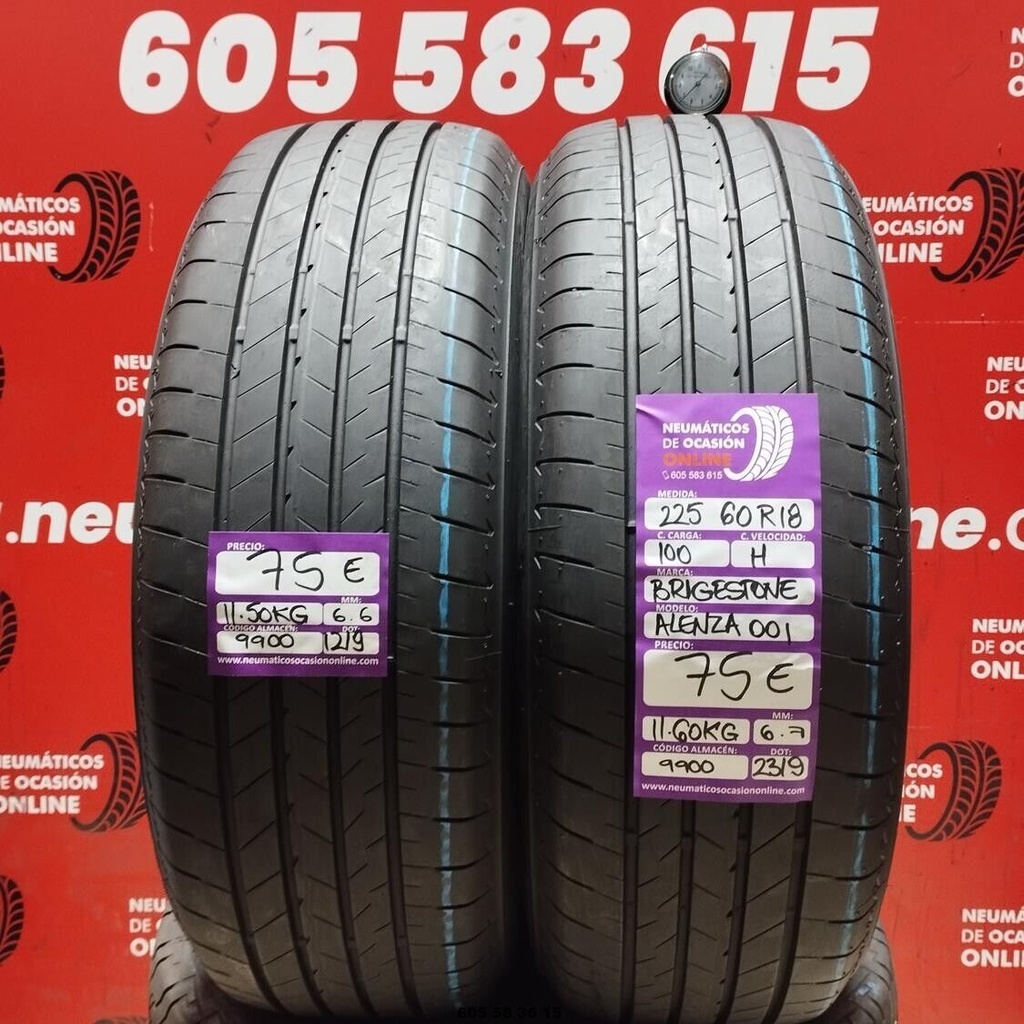 2x 225 60 R18 100H BRIDGESTONE ALENZA 001 6.7/6.6mm REF:9900