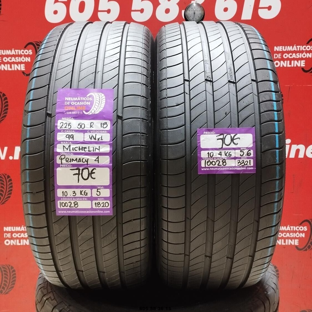 2x 225 50 R18 99WXL MICHELIN PRIMACY4 5.0/5.6mm REF:10028