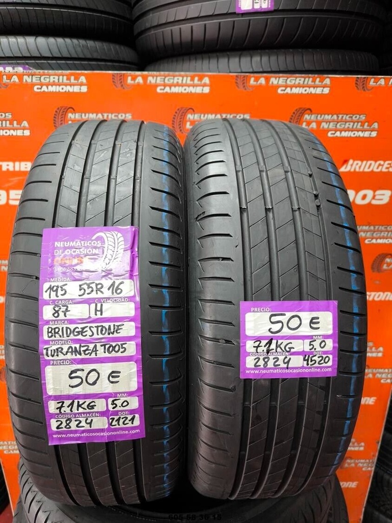 2x 195 55 R16 87H BRIDGESTONE TURANZA T005 5.0/5.0mm REF:2824