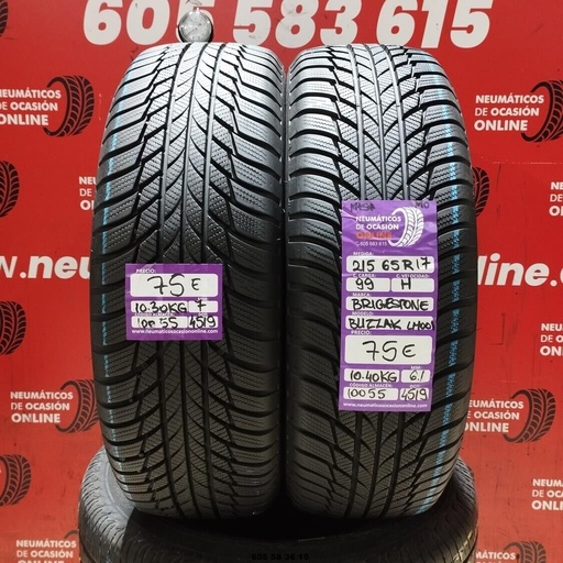 [Ref.10055] 2x 215 65 R17 99H BRIDGESTONE BLIZZAK LM001 M+S* MO 7.0/6.1mm REF:10055