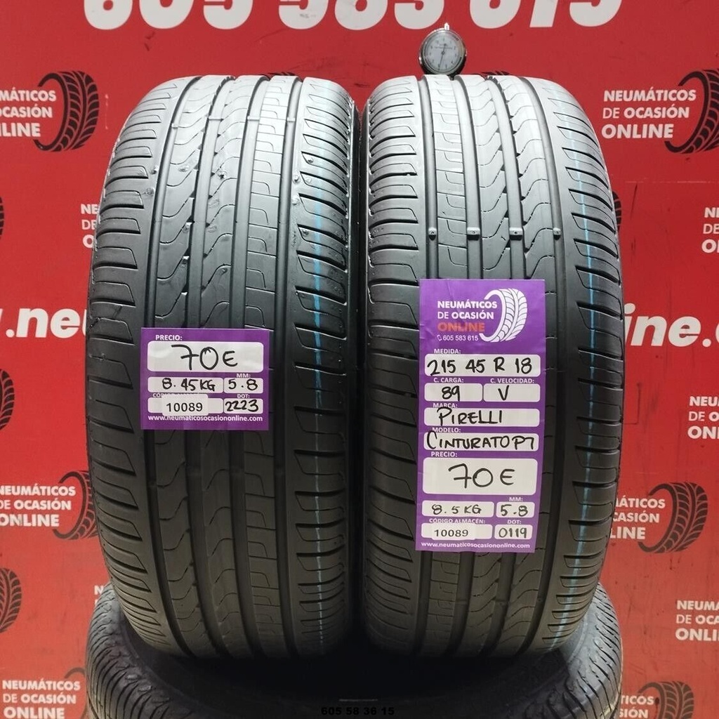 2x 215 45 R18 89V PIRELLI CINTURATO PT 5.8/5.8mm REF:10089