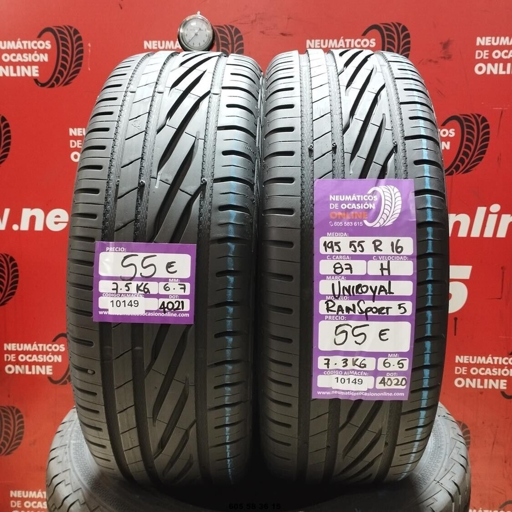 2x 195 55 R16 87H UNIROYAL RANSPORT 5 6.7/6.5mm REF:10149