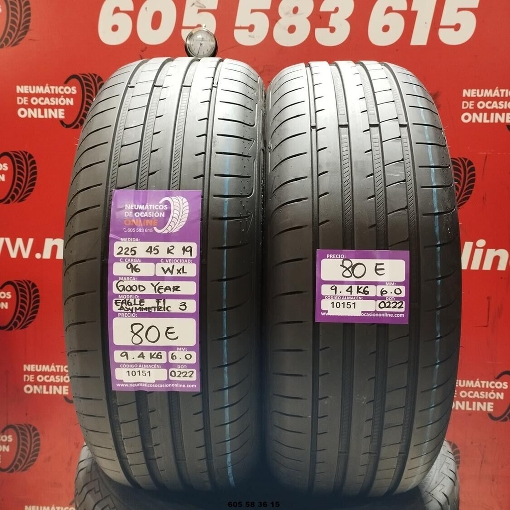 2x 225 45 R19 96W XL GOODYEAR EAGLE F1 ASYMMETRIC3 6.0/6.0mm REF:10151