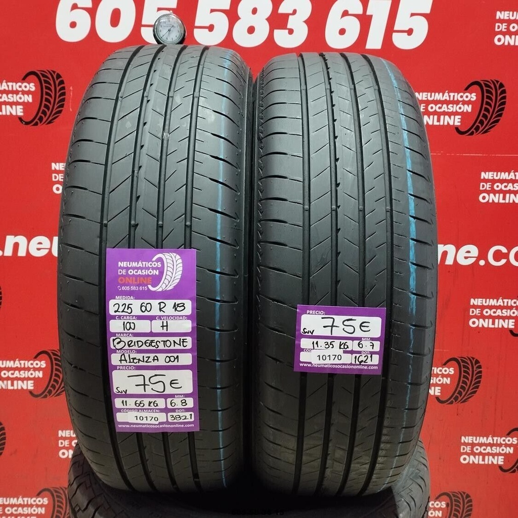 2x 225 60 R18 100H BRIDGESTONE ALENZA 001 6.8/6.7mm REF:10170