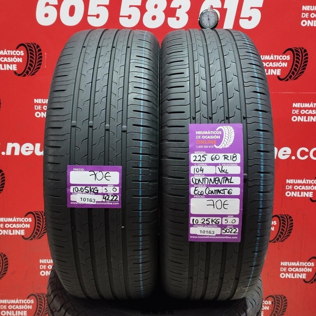 2x 225 60 R18 104V XL CONTINENTAL ECOCONTACT6 5.0/5.0mm REF:10163