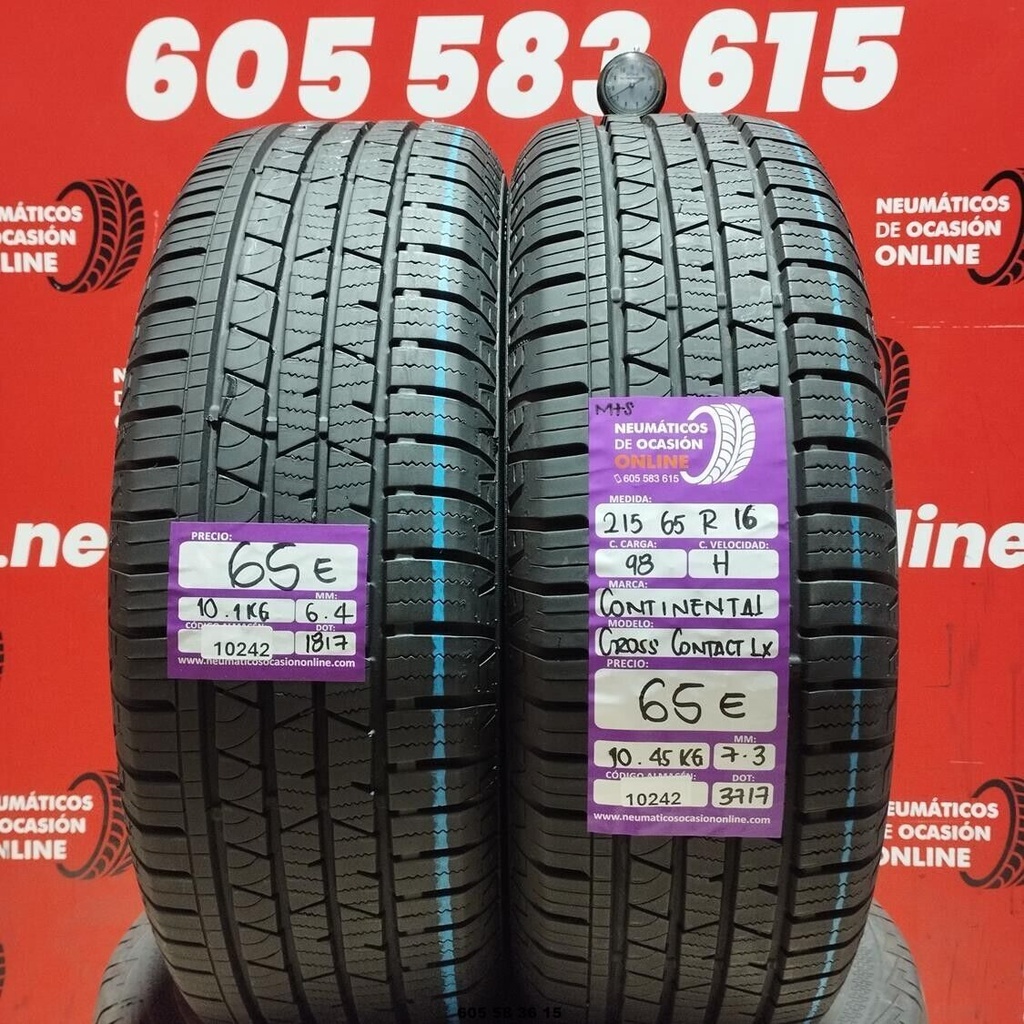 2x 215 65 R16 98H CONTINENTAL CROSS CONTACT LX M+S 6.4/7.3mm REF:10242