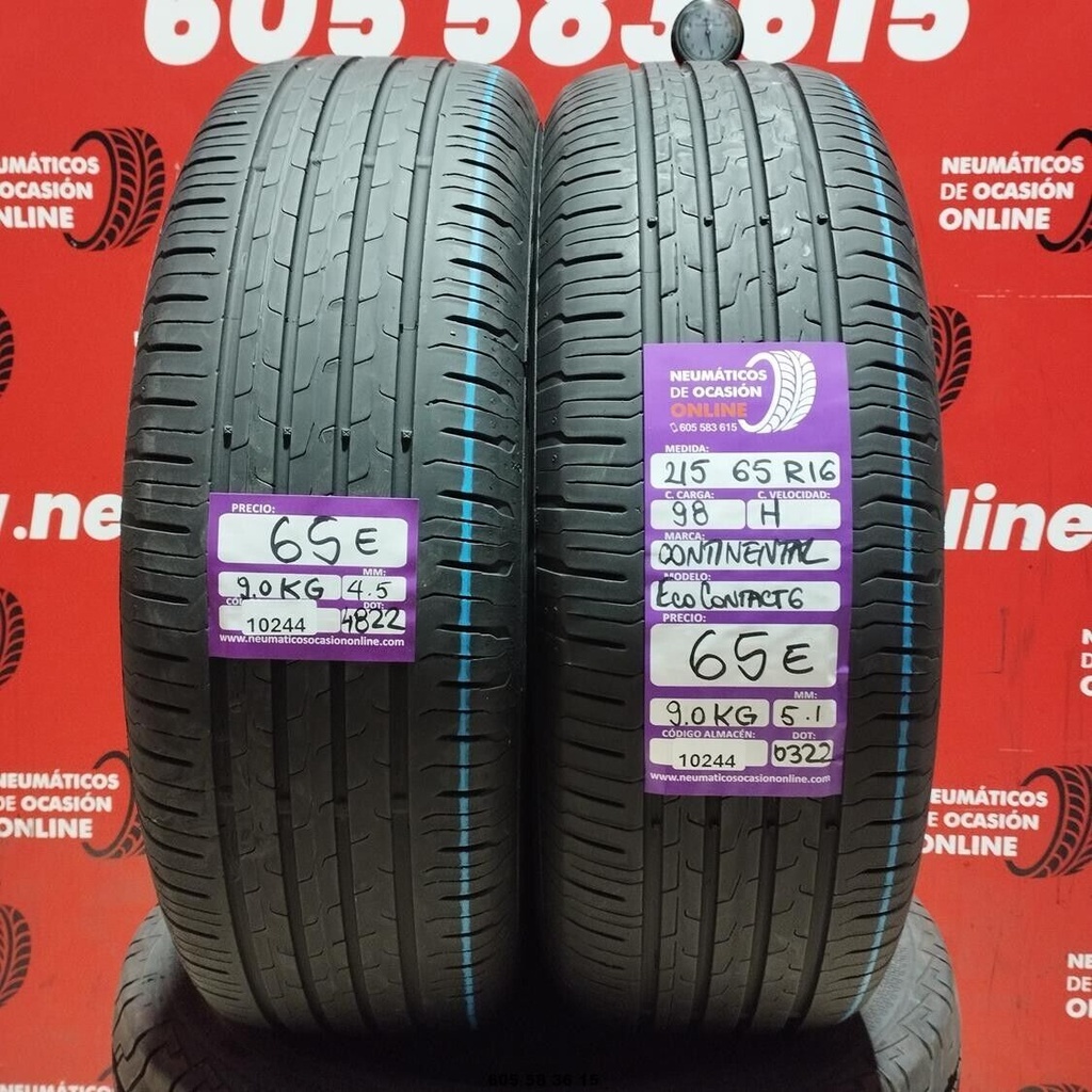 2x 215 65 R16 98H CONTINENTAL ECOCONTACT6 4.5/5.1mm REF:10244