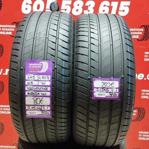 [Ref.10217] 2x 245 50 R19 105W BRIDGESTONE ALENZA 001 5.1/5.1mm REF:10217