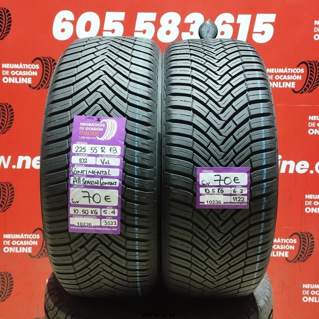 2x 225 55 R18 102V XL CONTINENTAL ALL SEASON CONTACT SUV 5.4/6.2mm REF:10236