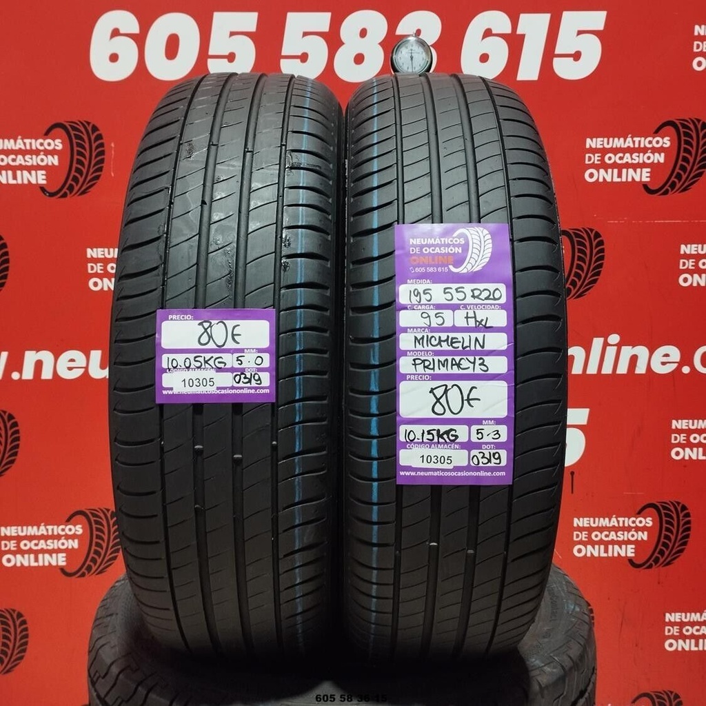 2x 195 55 R20 95H XL MICHELIN PRIMACY3 5.3/5.0mm REF:10305