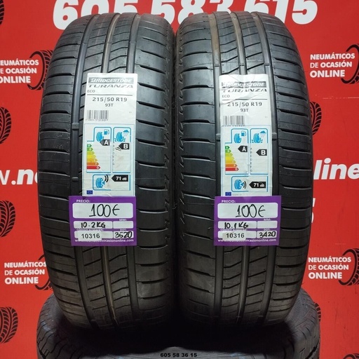 [Ref.10316] 2x 215 50 R19 93T BRIDGESTONE TURANZA ECO DOT: 3520/3420  (SIN USO) Ref.10316