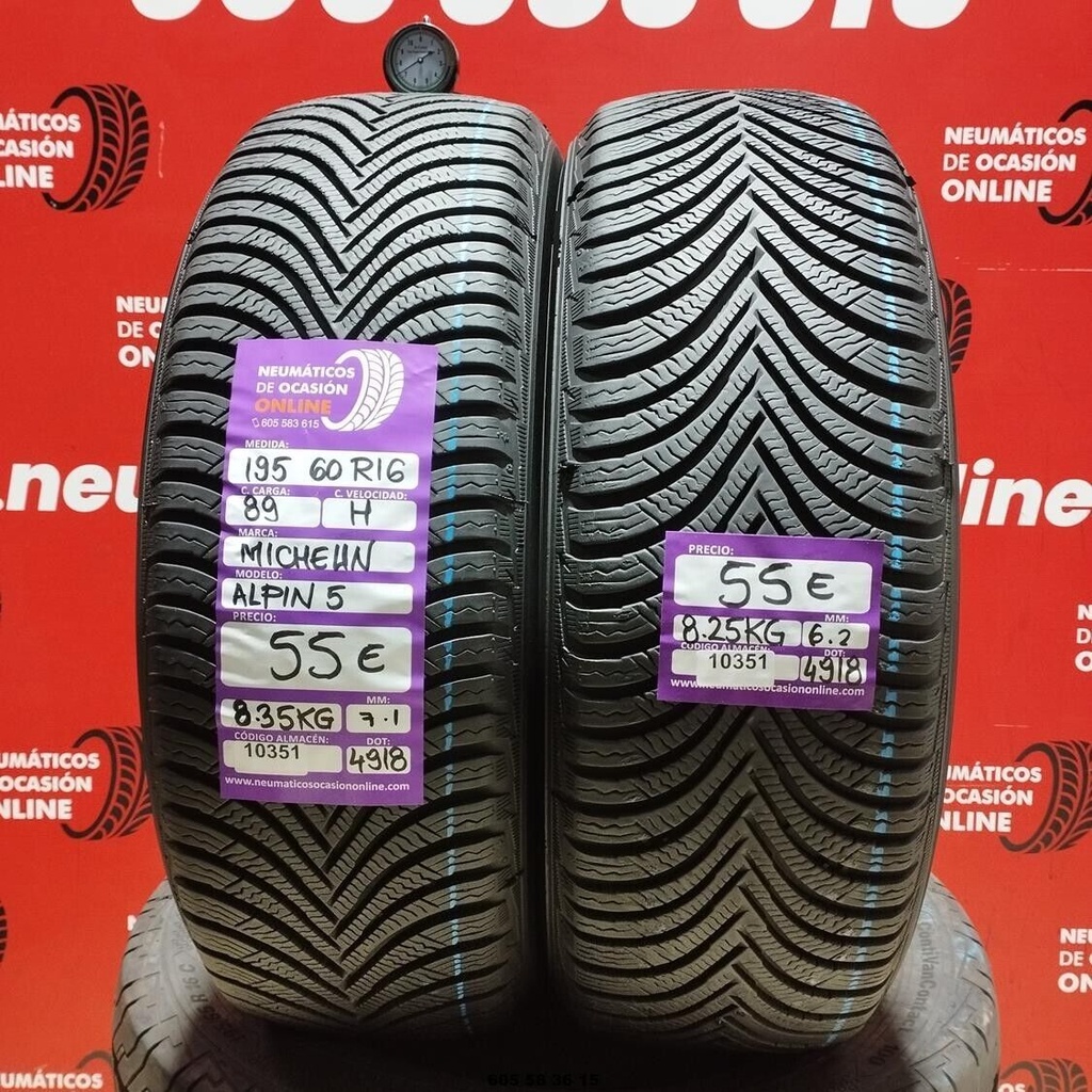 2x 195 60 R16 89H MICHELIN ALPIN5 7.1/6.2mm REF:10351